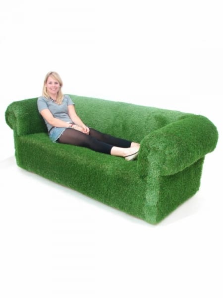 Grass Covered 3 Seater Chesterfield Sofa