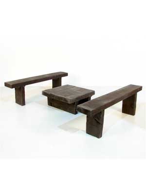 Dark Wood Table & Bench Set
