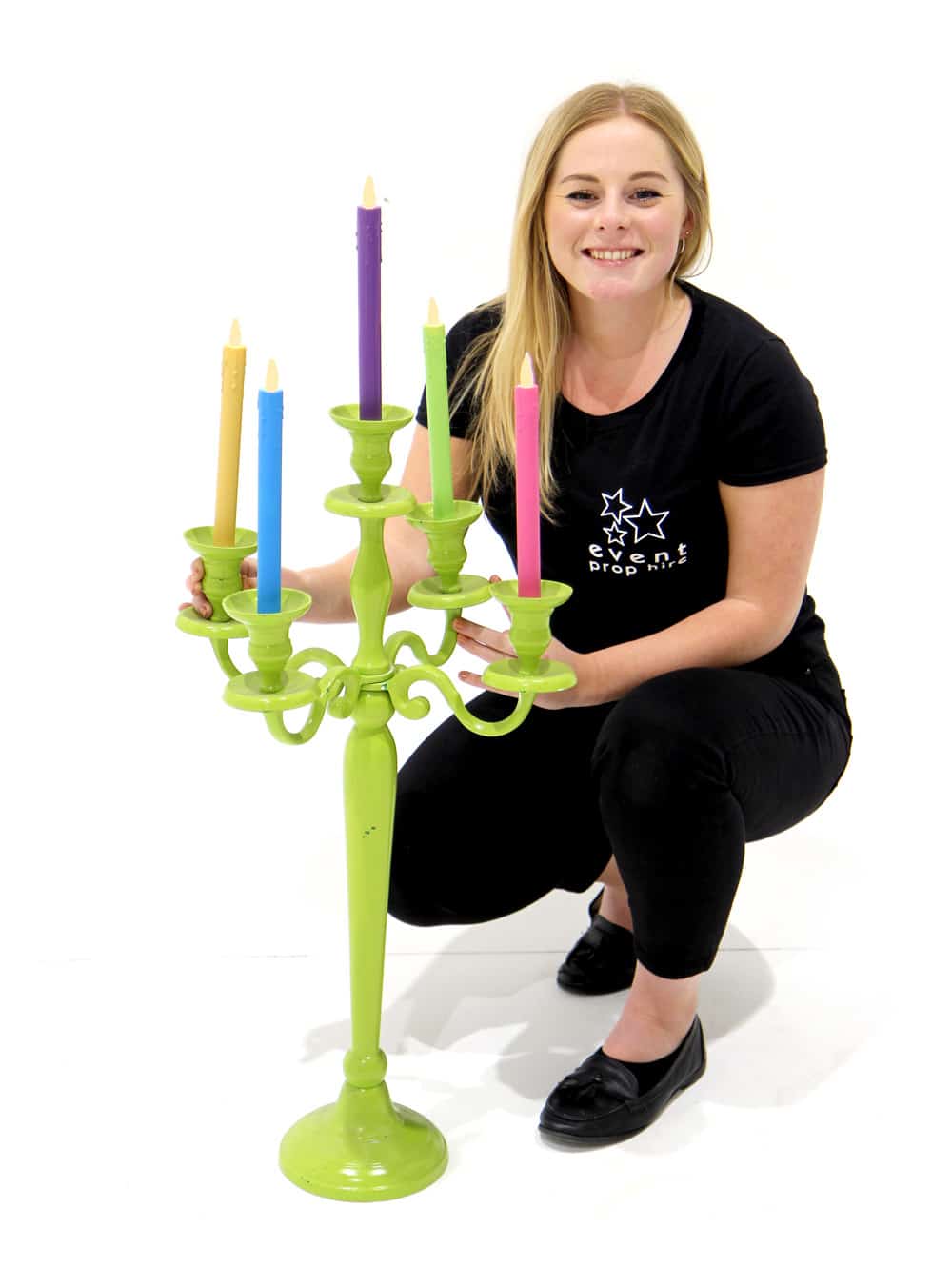 Green Candelabra with Coloured Candles