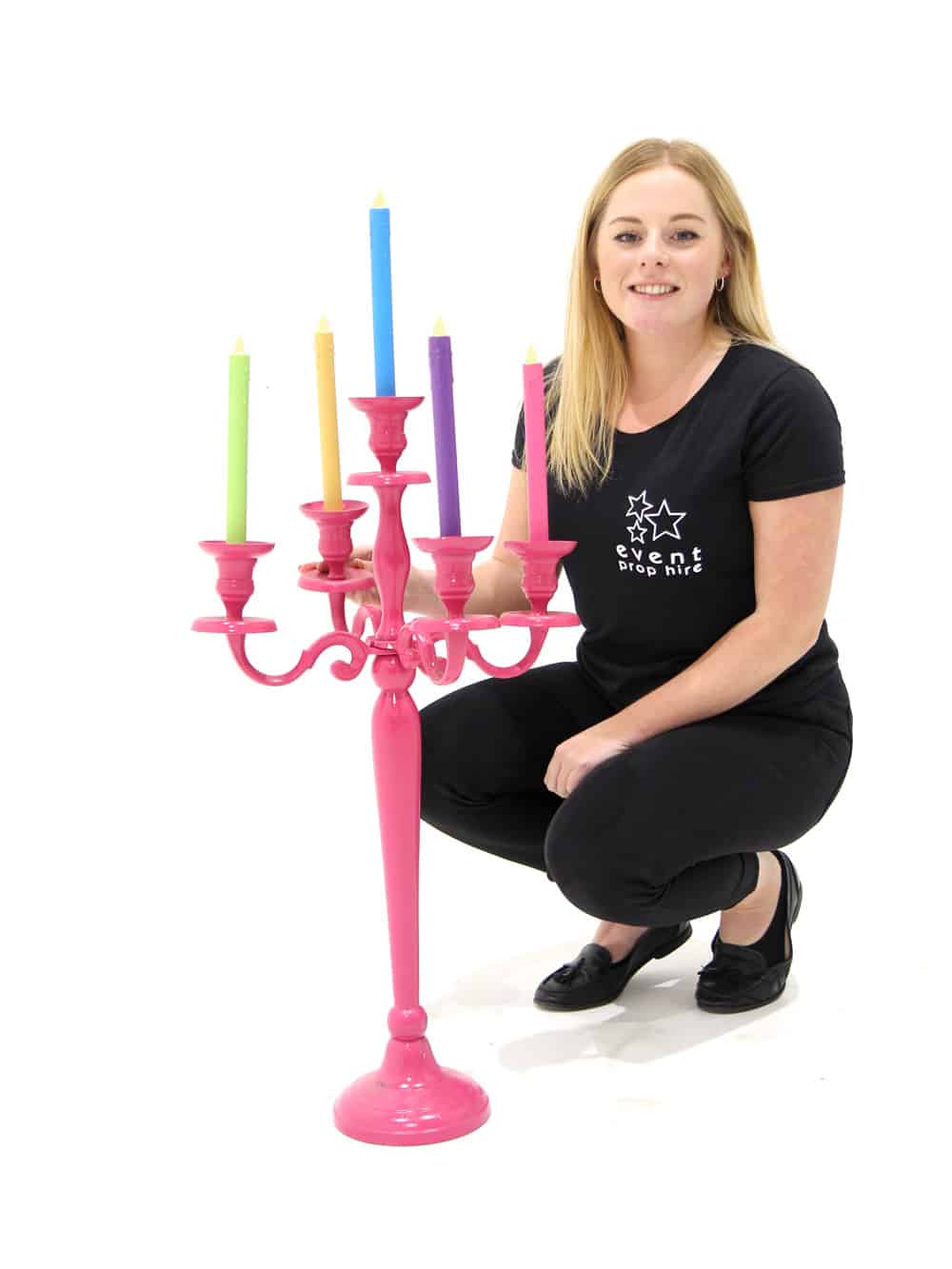 Pink Candelabra with Coloured Candles