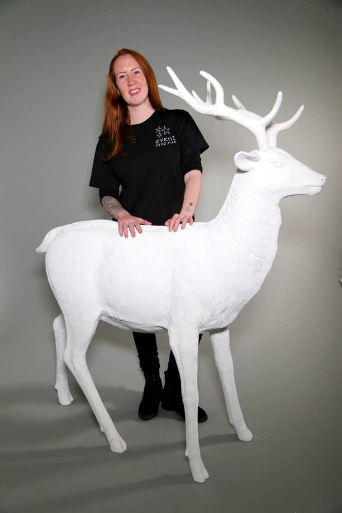 White Standing Reindeer EPH Creative Event Prop Hire   SN4678 White Standing Reindeer  Event Prop Hire 005 683x1024 