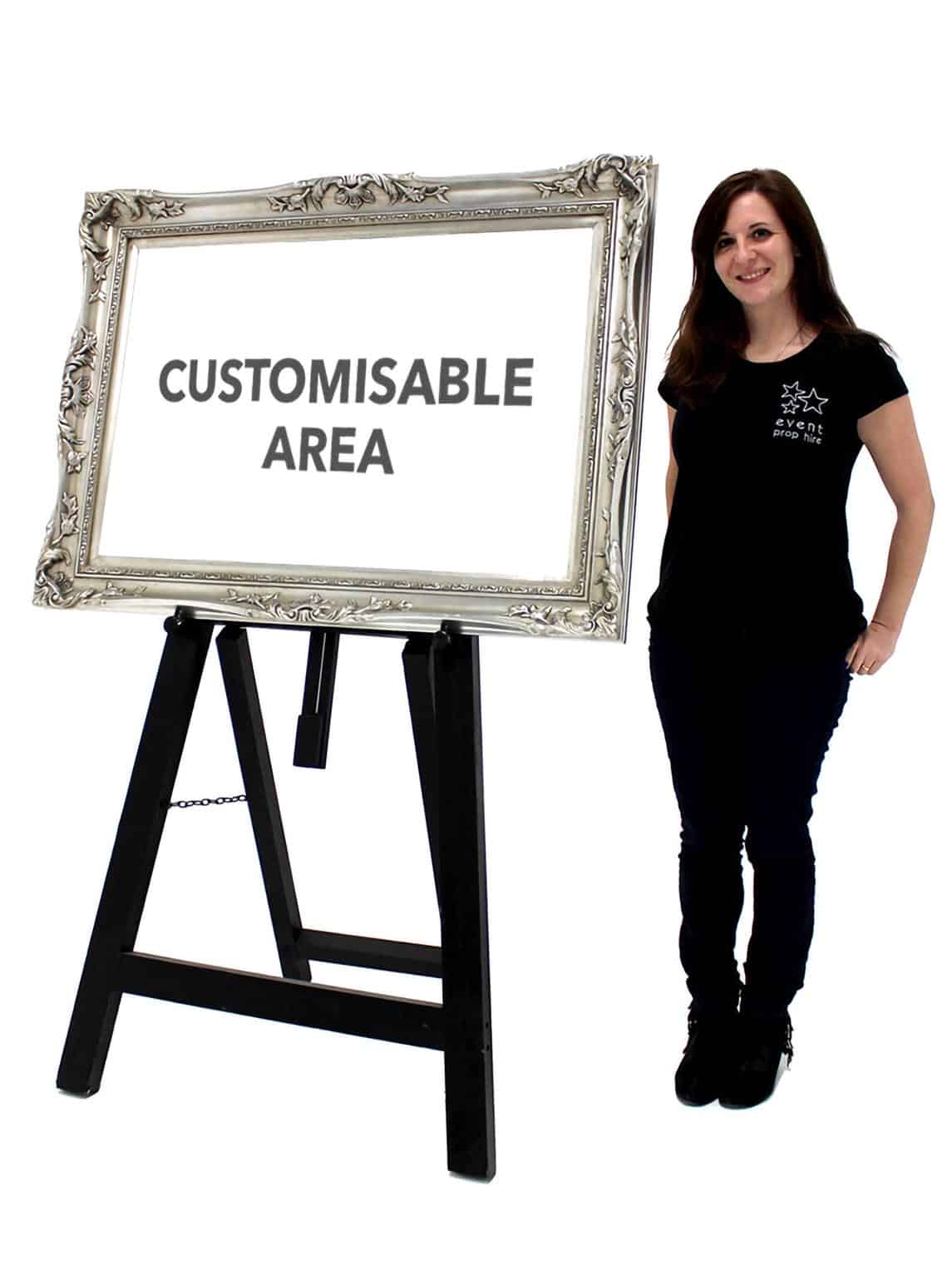 Customised Ornate Frame Sign in Silver on a Black Easel – VIP / Welcome Entrance
