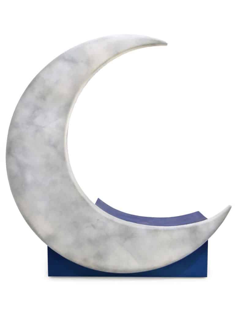 Giant faceless Crescent Moon Prop on Stand | EPH Creative - Event Prop Hire